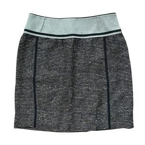 Lida Baday Tweed Cotton Wool Mohair Mini Pencil Skirt Career Beige Black Size 10